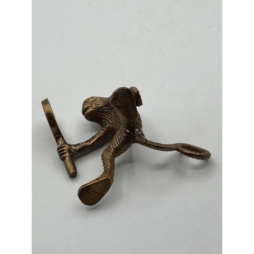 Antique Brass Monkey Holding Mirror Figure Statue 2.5 Inches MCM Conversation